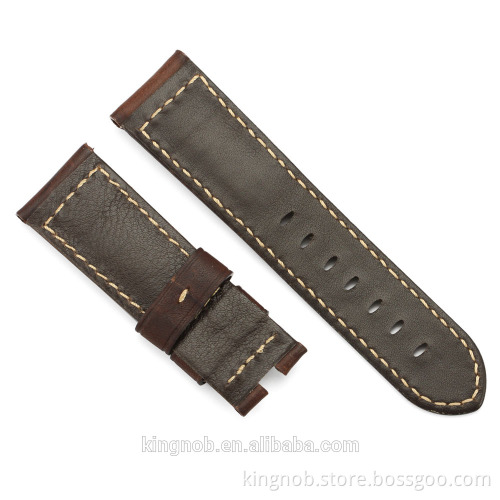 24mm Deployment Clasp Dark Brown Retro Genuine Leather Watch Strap